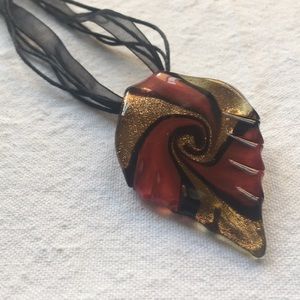 Glass Charm on Ribbon Necklace